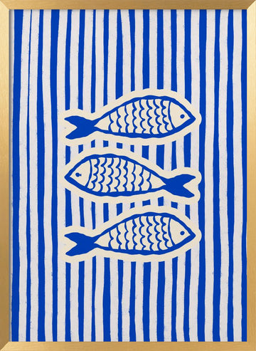 Three Blue Fish | Poster - Gold Frame Interior