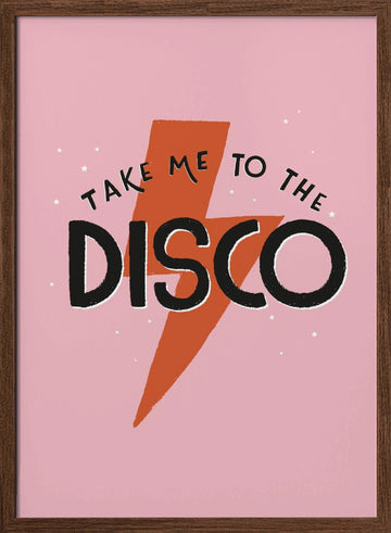 Retro Disco Quote | Poster - Walnut Frame Interior