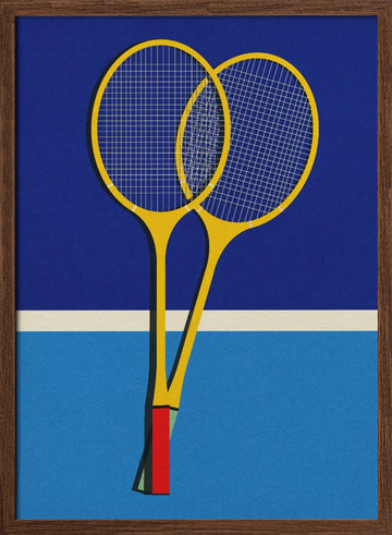 Wooden Badminton Rackets | Poster - Walnut Frame Interior
