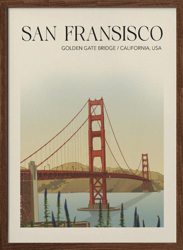 Golden Gate Bridge California | Poster - Walnut Frame Interior