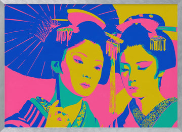 Vibrant Japanese Geishas | Poster - Silver Frame Interior