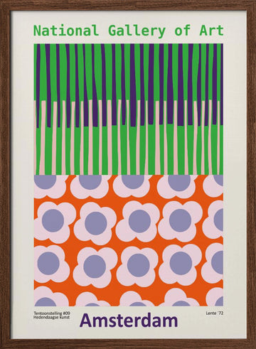 Retro Floral Stripes | Poster - Walnut Frame Interior