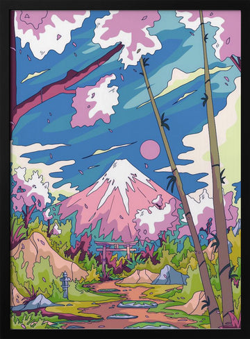 Mount Fuji Cherry Path | Poster - Black Metal Frame Interior
