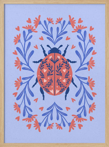 Folk Art Ladybug Wreath | Poster - Wood Frame Interior