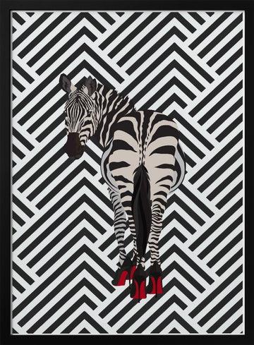 Zebra In Red Heels | Poster - Black Metal Frame Interior
