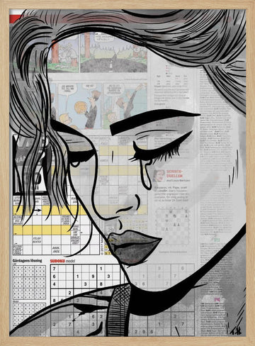 Melancholy Newspaper Woman | Poster - Wood Frame Interior