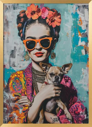 Colorful Portrait Chihuahua | Poster - Gold Frame Interior