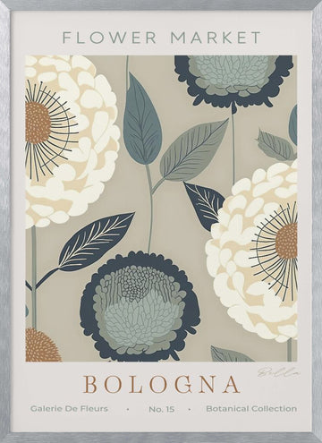 Blue Botanical Bloom | Poster - Silver Frame Interior
