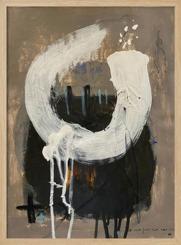 Expressive White Strokes | Poster - Wood Frame Interior