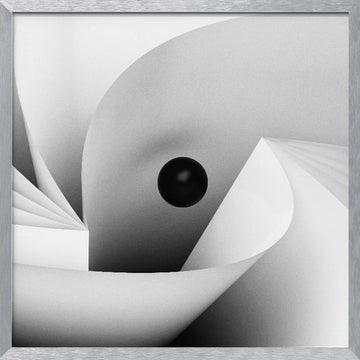 Black Sphere White Curves | Poster - Silver Frame Interior