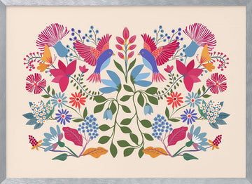 Bohemian Floral Birds | Poster - Silver Frame Interior