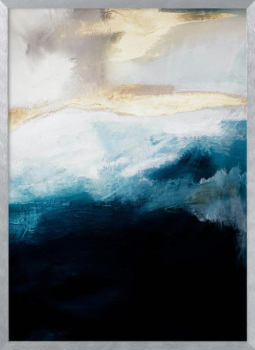 Deep Blue Gold Waves | Poster - Silver Frame Interior