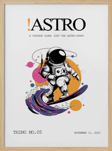 Astronaut Surfing Cosmic Wave | Poster - Wood Frame Interior