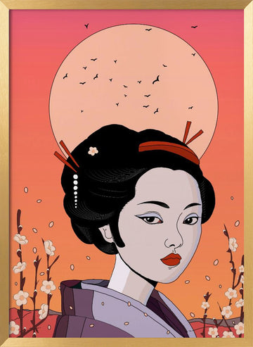 Geisha Moon Blossom | Poster - Gold Frame Interior