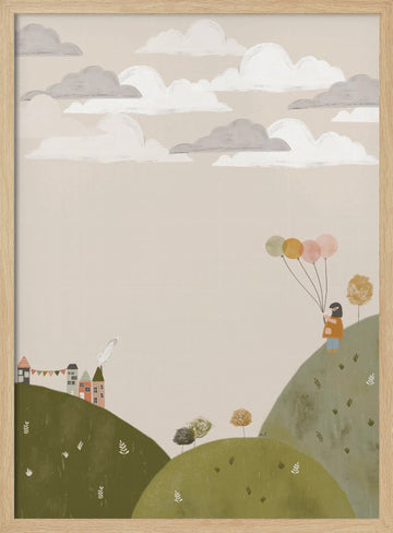 Dreamy Balloon Girl | Poster - Wood Frame Interior
