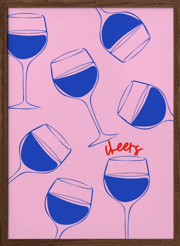 Cheers Pink Wine | Poster - Walnut Frame Interior