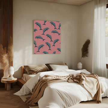 Playful Pink Dolphins | Canvas - Room Interior 2