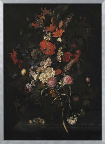 Bouquet of Flowers In a Glass Vase | Poster - Silver Frame Interior