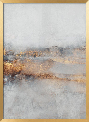 Golden Gray Abstract Layers | Poster - Gold Frame Interior