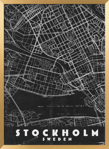 Minimalist Stockholm Map | Poster - Gold Frame Interior