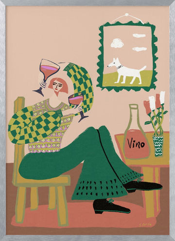 Cozy Evening Wine | Poster - Silver Frame Interior