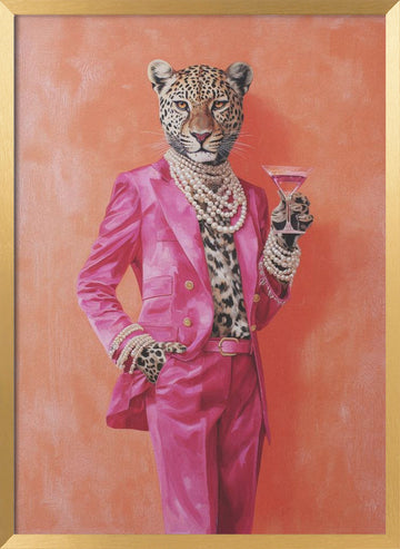 Leopard Pink Suit Martini | Poster - Gold Frame Interior