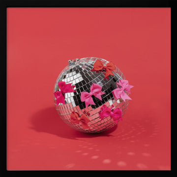 Pink Bow Disco Ball | Poster - Black Metal Frame Interior