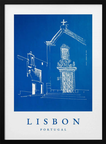 Blue Lisbon Street | Poster - Black Metal Frame Interior