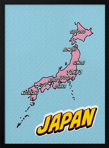 Pop Art Japan Map | Poster - Black Metal Frame Interior