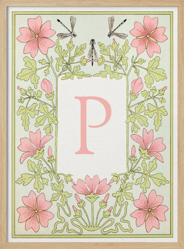 Elegant Floral Letter P | Poster - Wood Frame Interior
