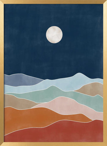 Layered Moonlit Mountains | Poster - Gold Frame Interior