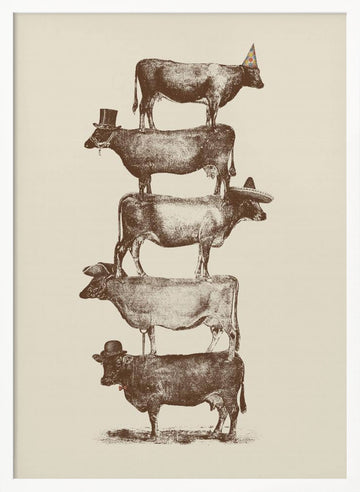 Whimsical Cow Stack | Poster - White Frame Interior