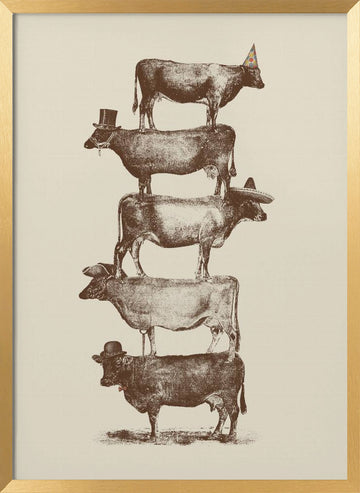 Whimsical Cow Stack | Poster - Gold Frame Interior