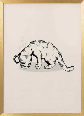 Cozy Coffee Cat | Poster - Gold Frame Interior