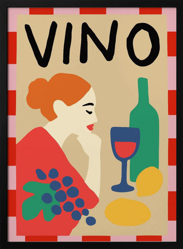 Vino Woman Still Life | Poster - Black Metal Frame Interior