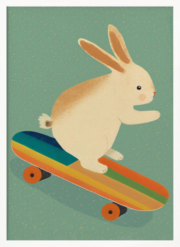 Skateboarding Bunny | Poster - White Frame Interior