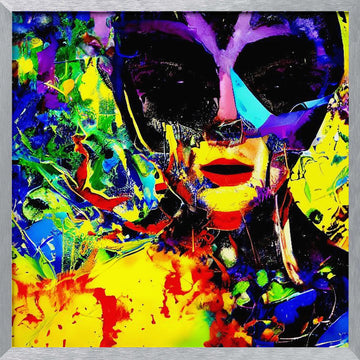 Vibrant Masked Portrait | Poster - Silver Frame Interior
