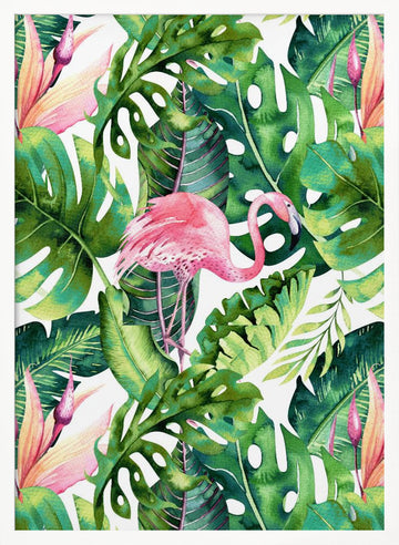 Tropical Flamingo Leaves | Poster - White Frame Interior