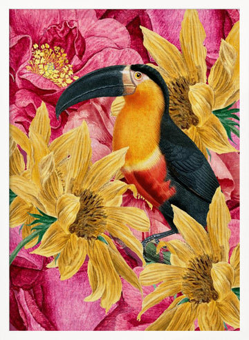 Vibrant Toucan and Flowers | Poster - White Frame Interior
