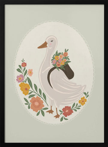 Whimsical Floral Goose | Poster - Black Metal Frame Interior
