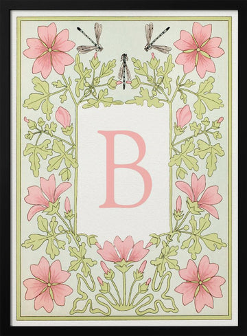 Pink Floral Letter B | Poster - Black Metal Frame Interior