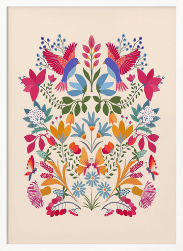 Vibrant Folk Garden | Poster - White Frame Interior