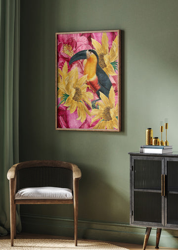 Vibrant Toucan and Flowers | Poster - Room Interior 2