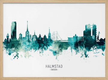 Halmstad Sweden Skyline | Poster - Wood Frame Interior