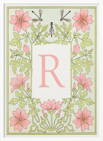 Pink Floral Letter R | Poster - White Frame Interior