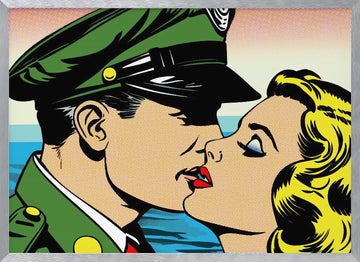 Pop Art Soldier Kiss | Poster - Silver Frame Interior