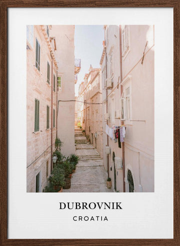 Streets of Dubrovnik Croatia Travel poster | Poster - Walnut Frame Interior