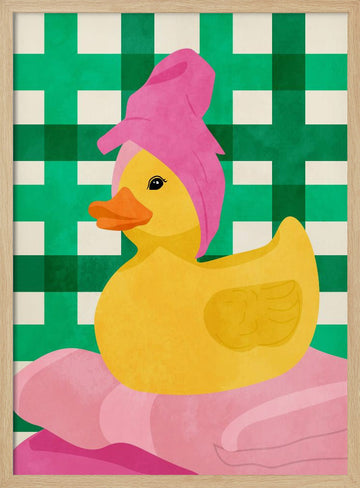 Pink Towel Rubber Duck | Poster - Wood Frame Interior