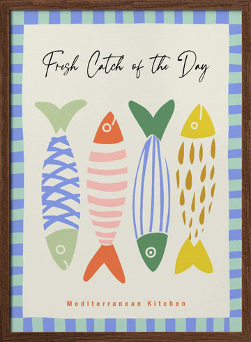 Colorful Mediterranean Fish | Poster - Walnut Frame Interior