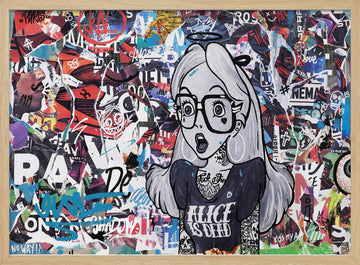 Edgy Alice Collage | Poster - Wood Frame Interior